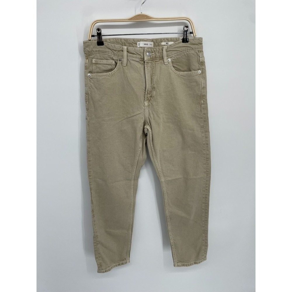 Mango Ben Jeans Men's 32 Beige Denim Stretch Mid-Rise Tapered Fit Zip Fly NWT